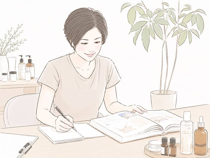 美容の技術を学んでいる様子